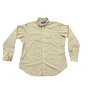 Vtg Ralph Lauren Mens Classic Long Sleeve  Yellow Stripe Shirt  Pony Logo XL